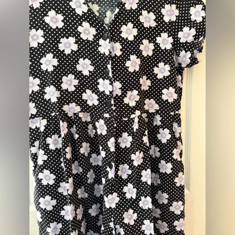 Jessica vintage short romper button front purple floral polka dot size large - Picture 4 of 11